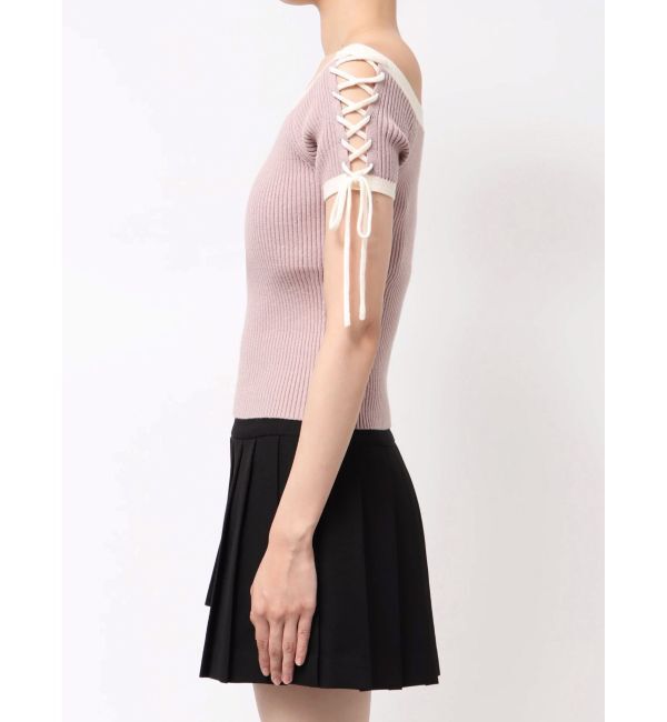 RESEXXY「スリーブレースアップバイカラーニットトップス」|ニット・セーター|