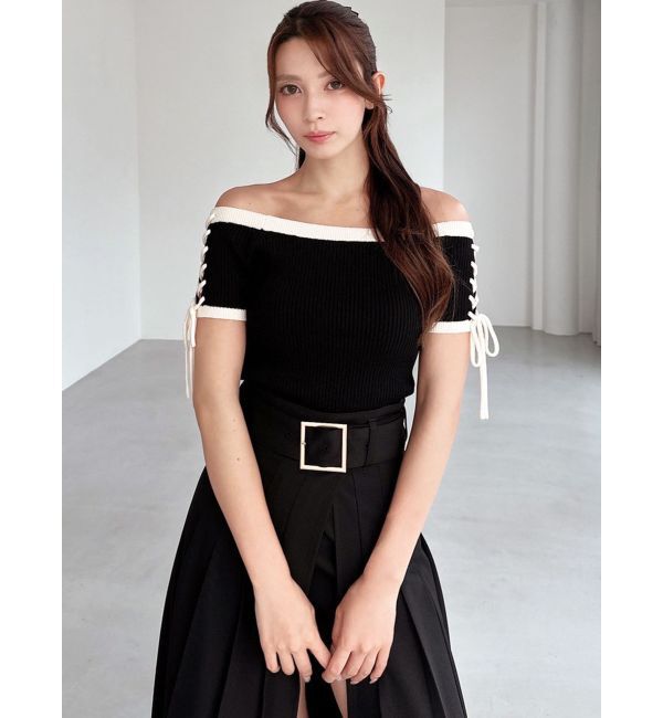 RESEXXY「スリーブレースアップバイカラーニットトップス」|ニット・セーター|
