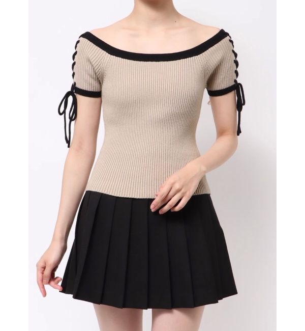 RESEXXY「スリーブレースアップバイカラーニットトップス」|ニット・セーター|