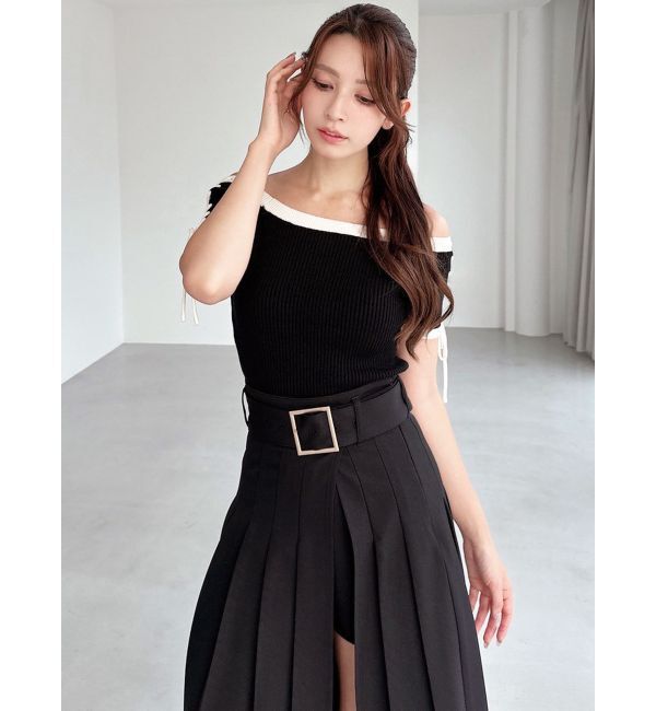 RESEXXY「スリーブレースアップバイカラーニットトップス」|ニット・セーター|