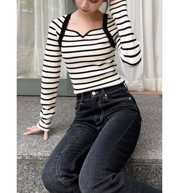 RESEXXY「ハートネックラグランニットトップス」|ニット・セーター|ホワイト