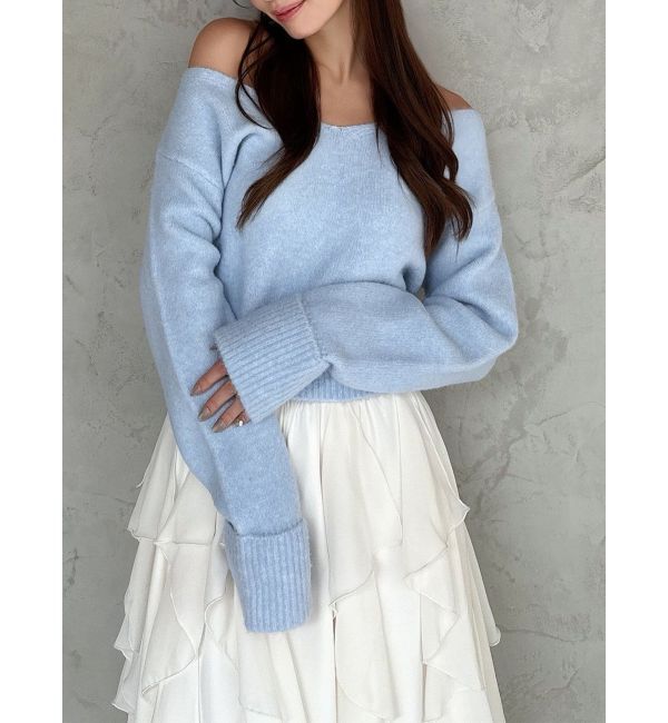 RESEXXY「Vネッククロップドニットプルオーバー」|ニット・セーター|ブルー