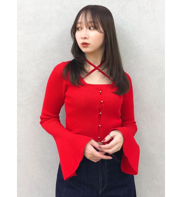 dazzlin「【追加生産分/20周年記念復刻！】カーデタイトトップス」|ニット・セーター|レッド