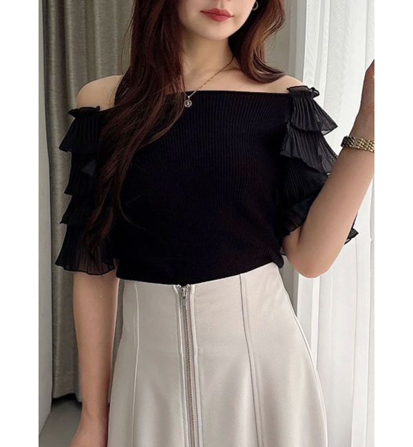 MERCURYDUO「異素材ティアードスリーブニット」|ニット・セーター|