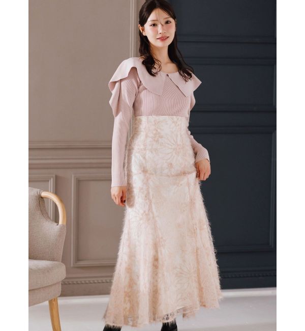 MERCURYDUO「シャギーエンブロイダリースカート」|スカート|ベビーピンク