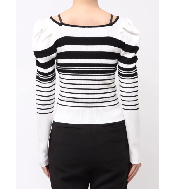 MERCURYDUO「サイドビジューボタンパフスリーブニット」|ニット・セーター|