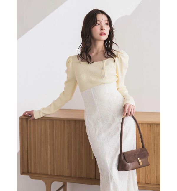 MERCURYDUO「サイドビジューボタンパフスリーブニット」|ニット・セーター|