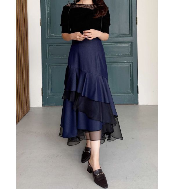 MERCURYDUO「異素材使いティアードスカート」|スカート|