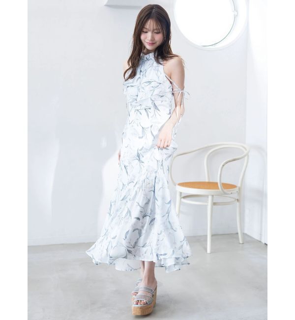 MERCURYDUO「花柄アメスリラッフルワンピース」|ワンピース|アイスブルー