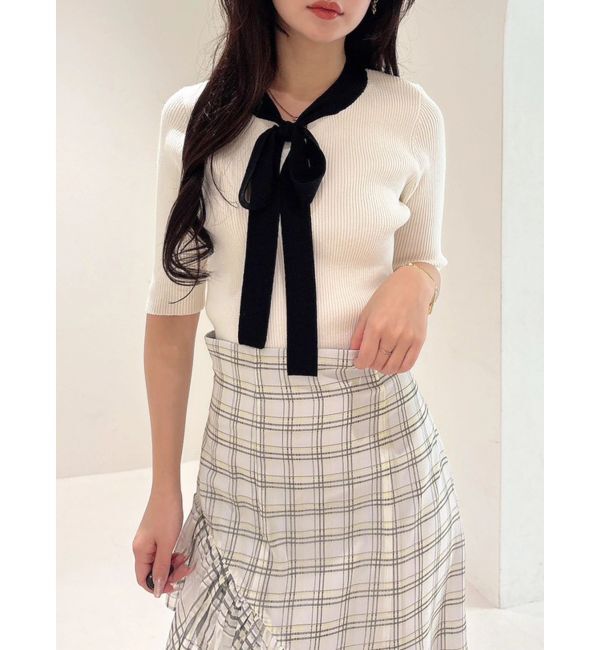 MERCURYDUO「バイカラーボウタイニット」|ニット・セーター|オフホワイト