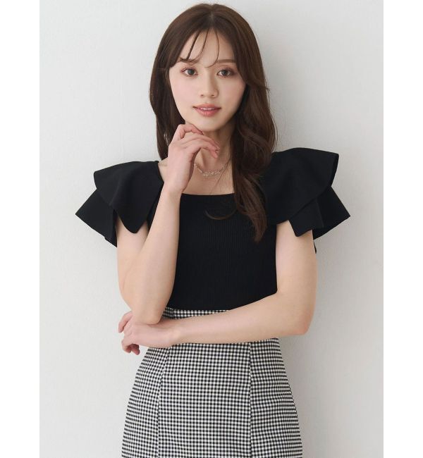 MERCURYDUO「ダブルラッフルコンパクトニット」|ニット・セーター|ブラック