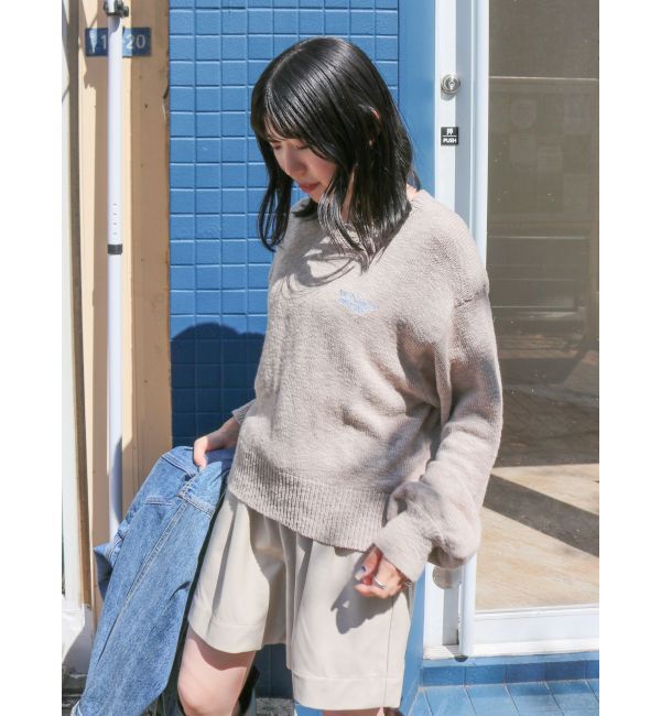 Ungrid「【WEB限定】エンブロイダリーコットン混スラブニット」|ニット・セーター|グレー