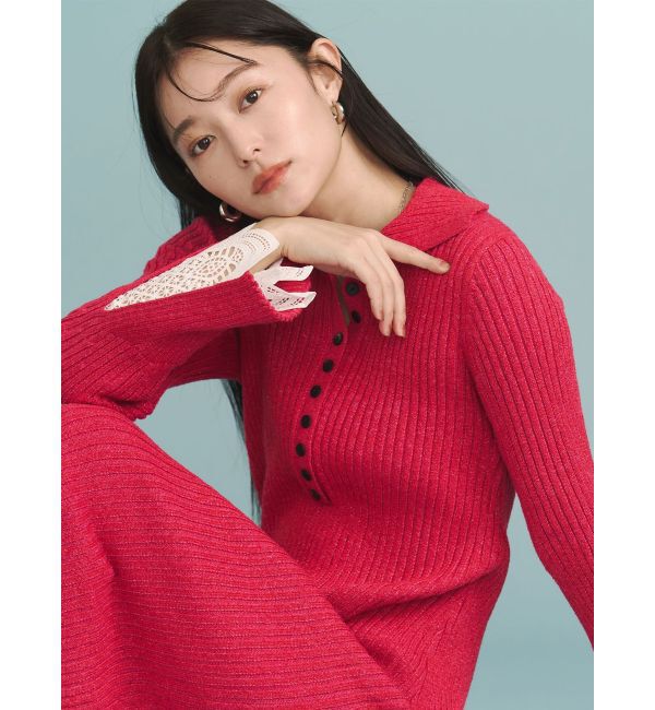 LAGUNAMOON「ラメブレンドレースカフスニットワンピース」|ワンピース|ピンク