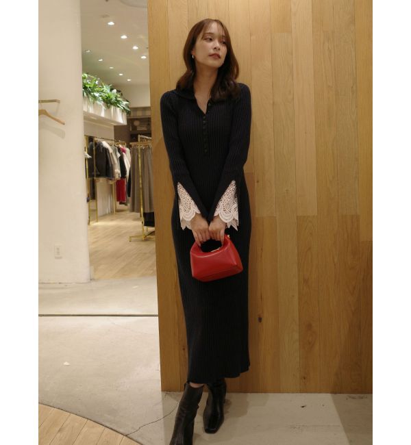 LAGUNAMOON「ラメブレンドレースカフスニットワンピース」|ワンピース|