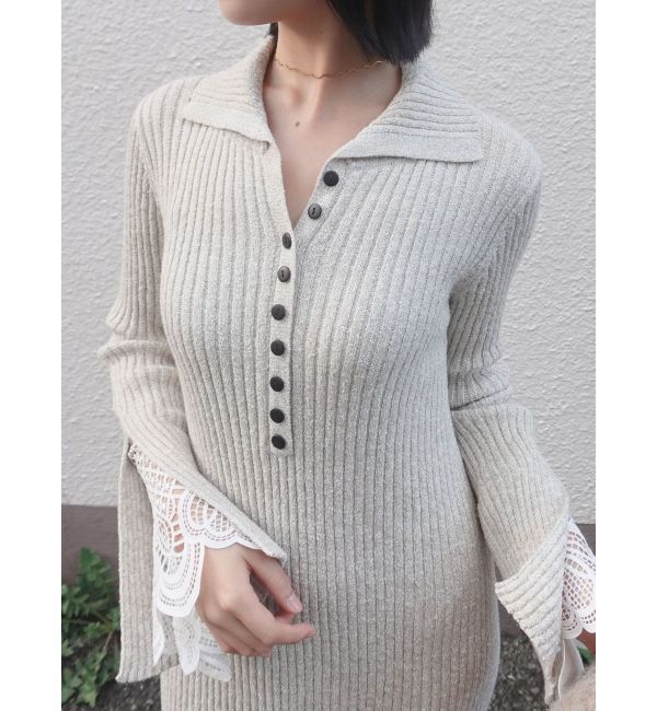 LAGUNAMOON「ラメブレンドレースカフスニットワンピース」|ワンピース|