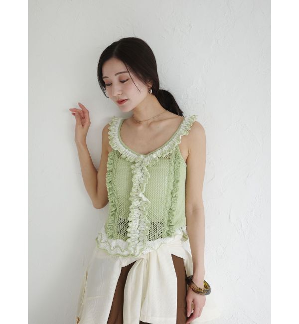 LAGUNAMOON「フリルデザインノースリニットプルオーバー」|ニット・セーター|