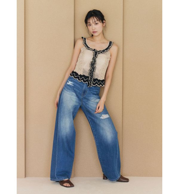 LAGUNAMOON「フリルデザインノースリニットプルオーバー」|ニット・セーター|