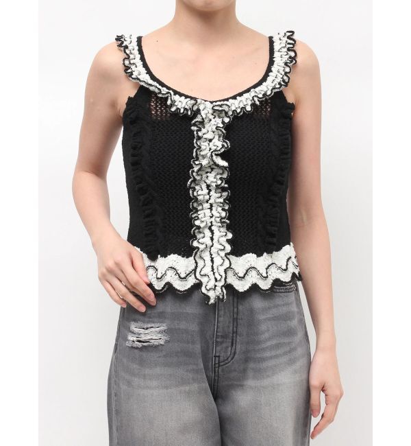 LAGUNAMOON「フリルデザインノースリニットプルオーバー」|ニット・セーター|