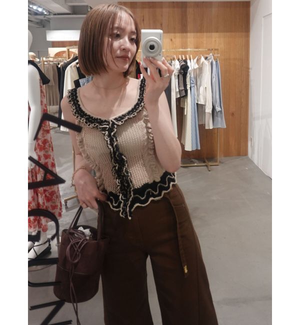 LAGUNAMOON「フリルデザインノースリニットプルオーバー」|ニット・セーター|