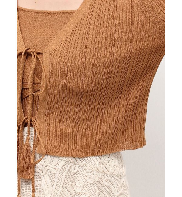 LAGUNAMOON「タッセルリボンリブカーディガン」|カーディガン|