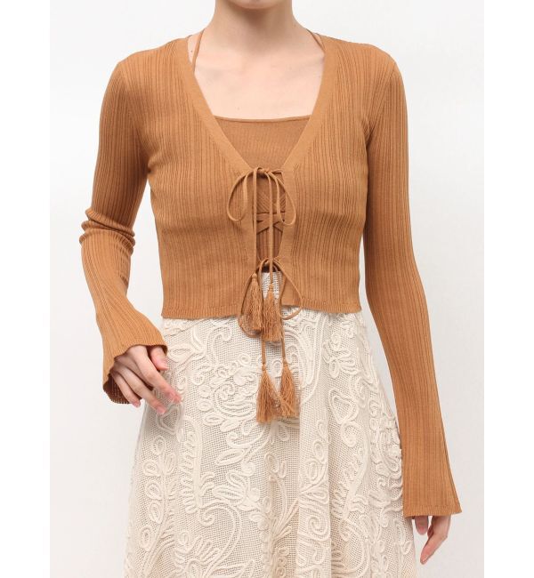 LAGUNAMOON「タッセルリボンリブカーディガン」|カーディガン|ブラウン