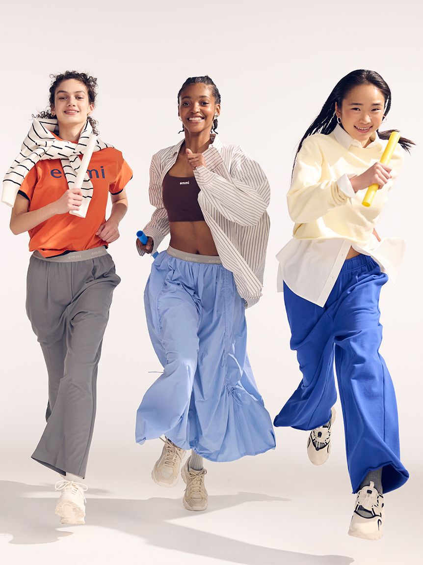 emmi atelier「【10th】emmiロゴジャガードゴムタックパンツ」|チノ|