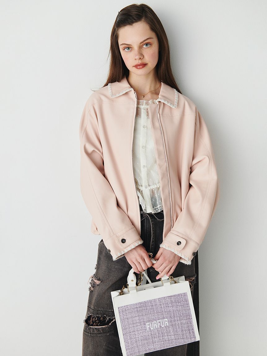 FURFUR「トリミング刺繍レザーライクブルゾン」|ブルゾン・スタジャン|PNK