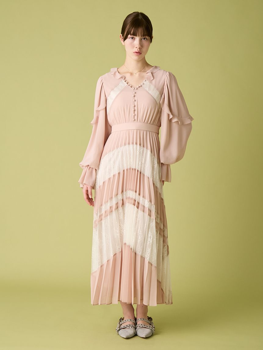 FURFUR「スイッチングレースプリーツドレス」|ドレス|
