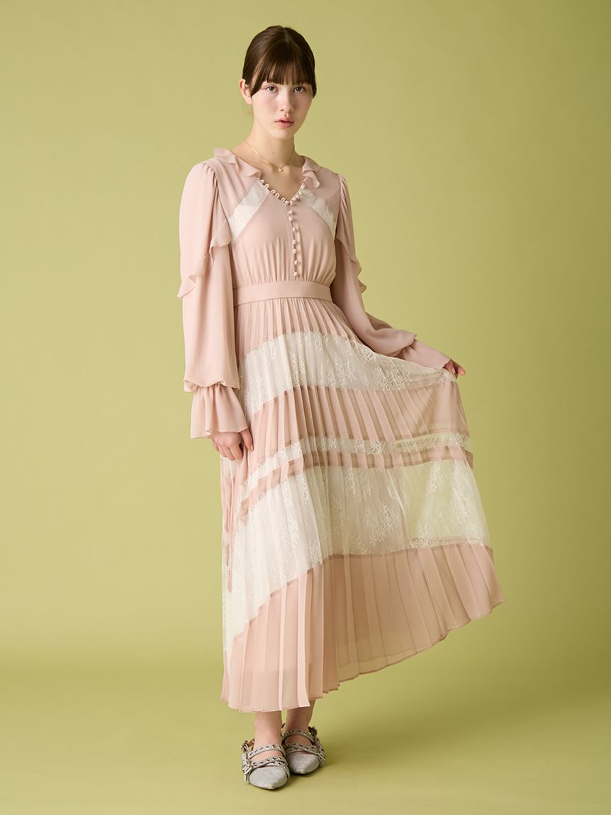 FURFUR「スイッチングレースプリーツドレス」|ドレス|