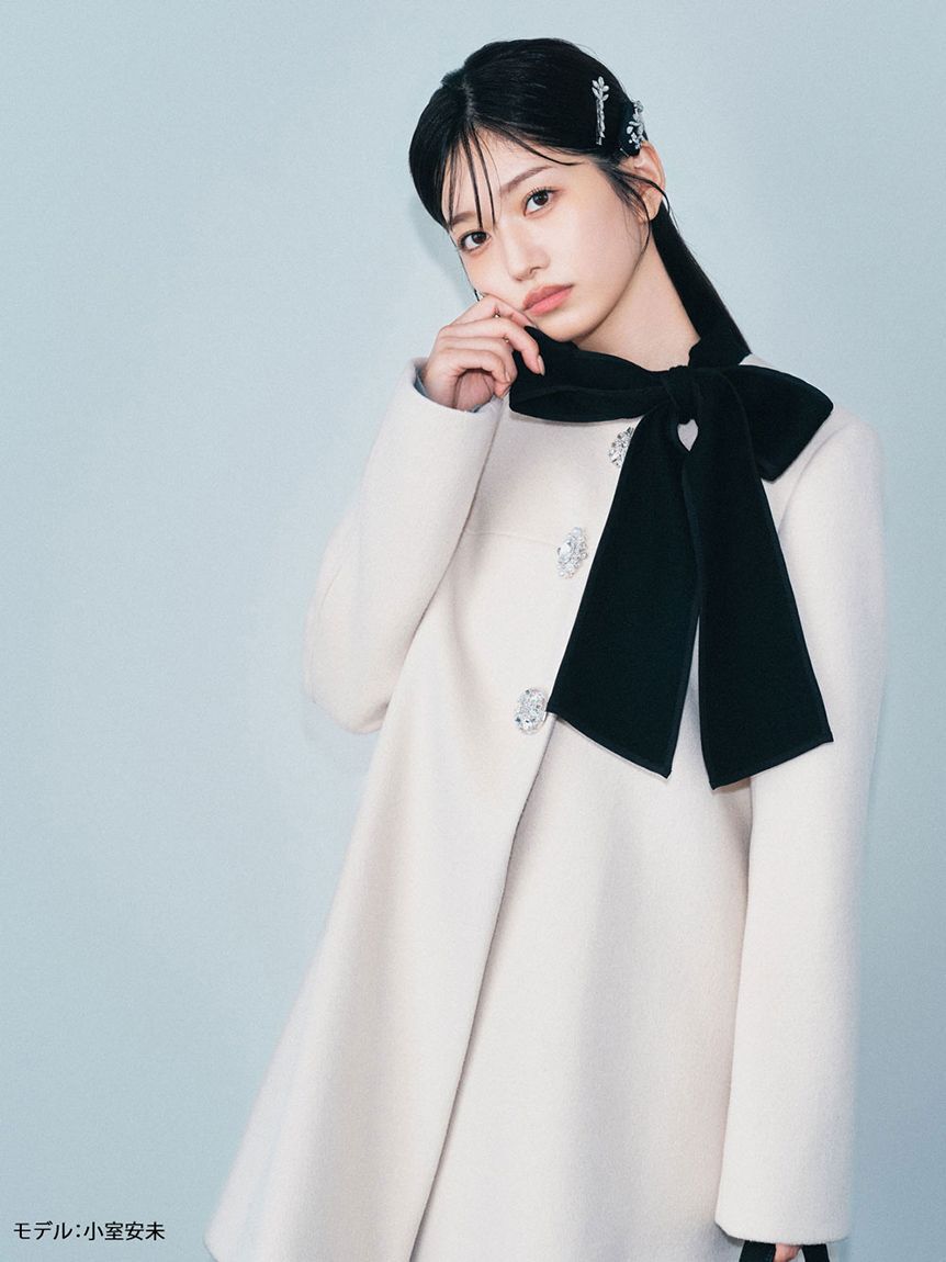 LILY BROWN「【WEB限定カラー】[L.B CANDY STOCK]Aラインビジューリボンコート」|ノーカラージャケット|IVR