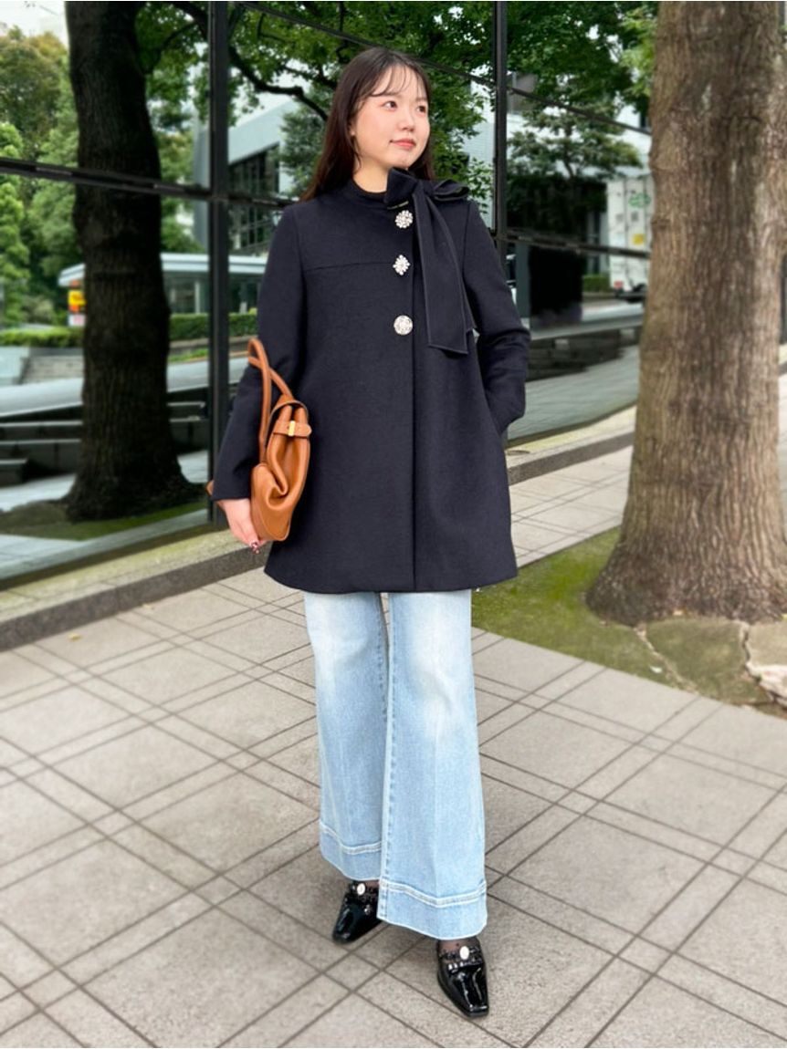 LILY BROWN「【WEB限定カラー】[L.B CANDY STOCK]Aラインビジューリボンコート」|ノーカラージャケット|