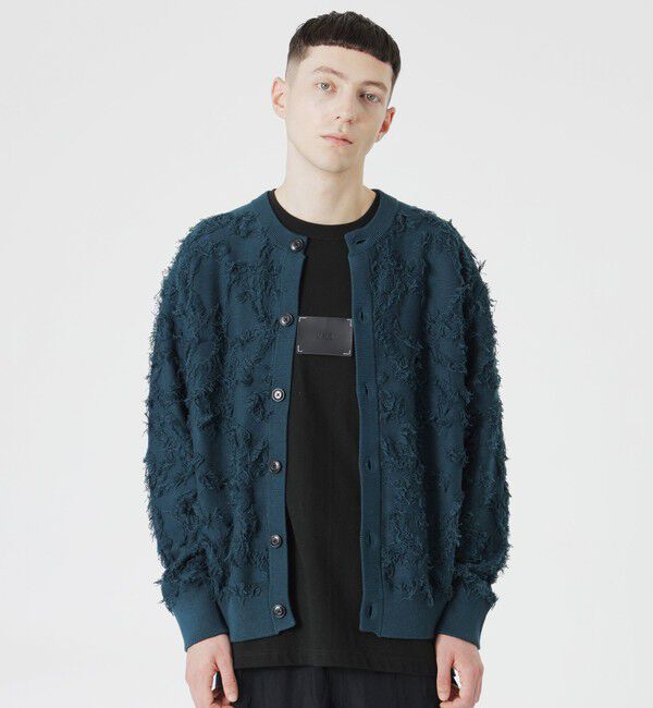  「フリンジジャカードクルーカーディガン」|ニット・セーター|グリーン