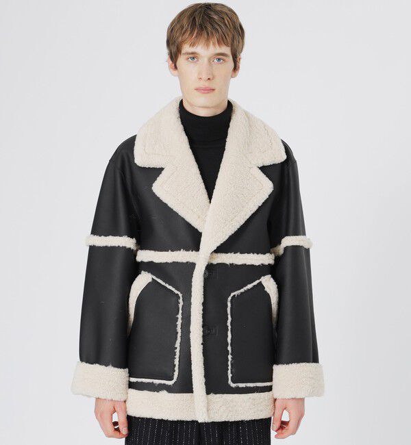  「フェイクシアリングジャケット」|ブルゾン・スタジャン|ブラック