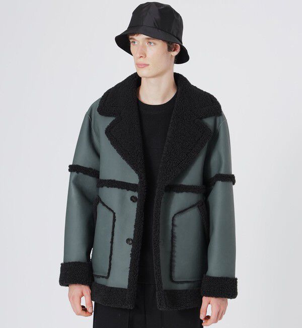  「フェイクシアリングジャケット」|ブルゾン・スタジャン|グリーン