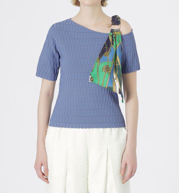  「スカーフコンビカットアウトニット」|Tシャツ・カットソー|