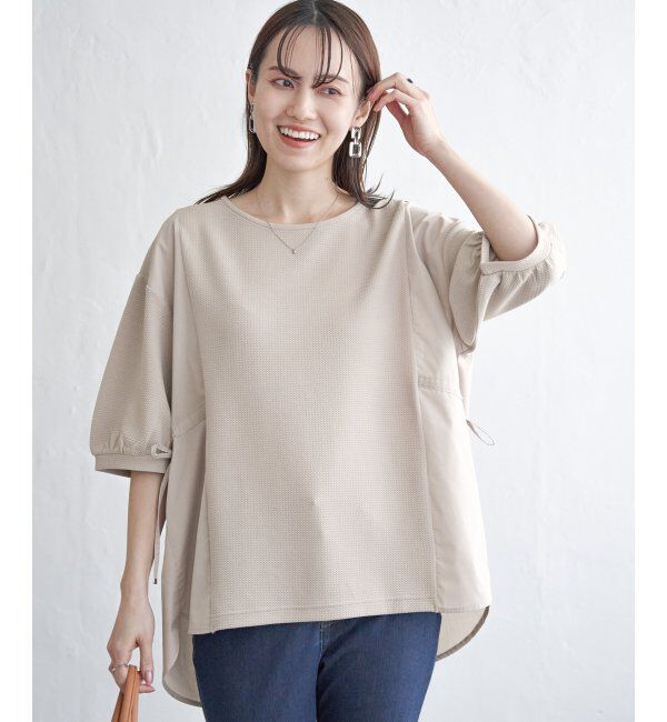ikka「異素材切り替えサイドリボンプルオーバー」|その他|ベージュ