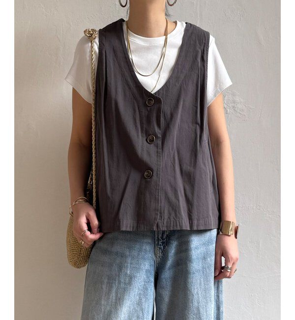 Lbc with Life「エクリュ パッカリング深Vベスト」|ダウンベスト・ベスト|チャコール