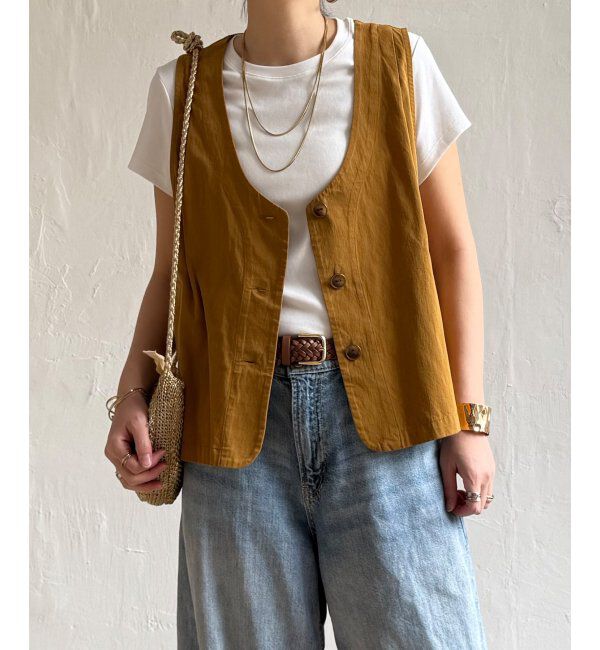 Lbc with Life「エクリュ パッカリング深Vベスト」|ダウンベスト・ベスト|