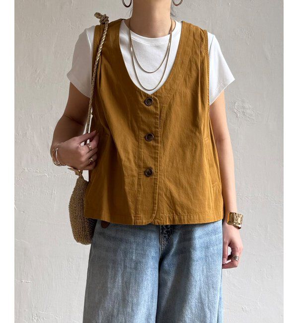 Lbc with Life「エクリュ パッカリング深Vベスト」|ダウンベスト・ベスト|