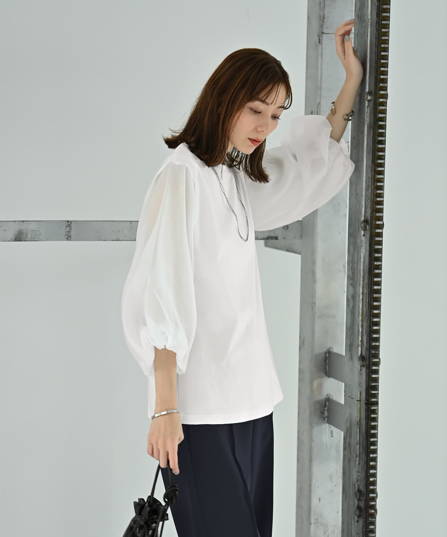 STYLE DELI「【Kana Oyama&times;BLK001】チュール袖トップス／DELI size」|Tシャツ・カットソー|