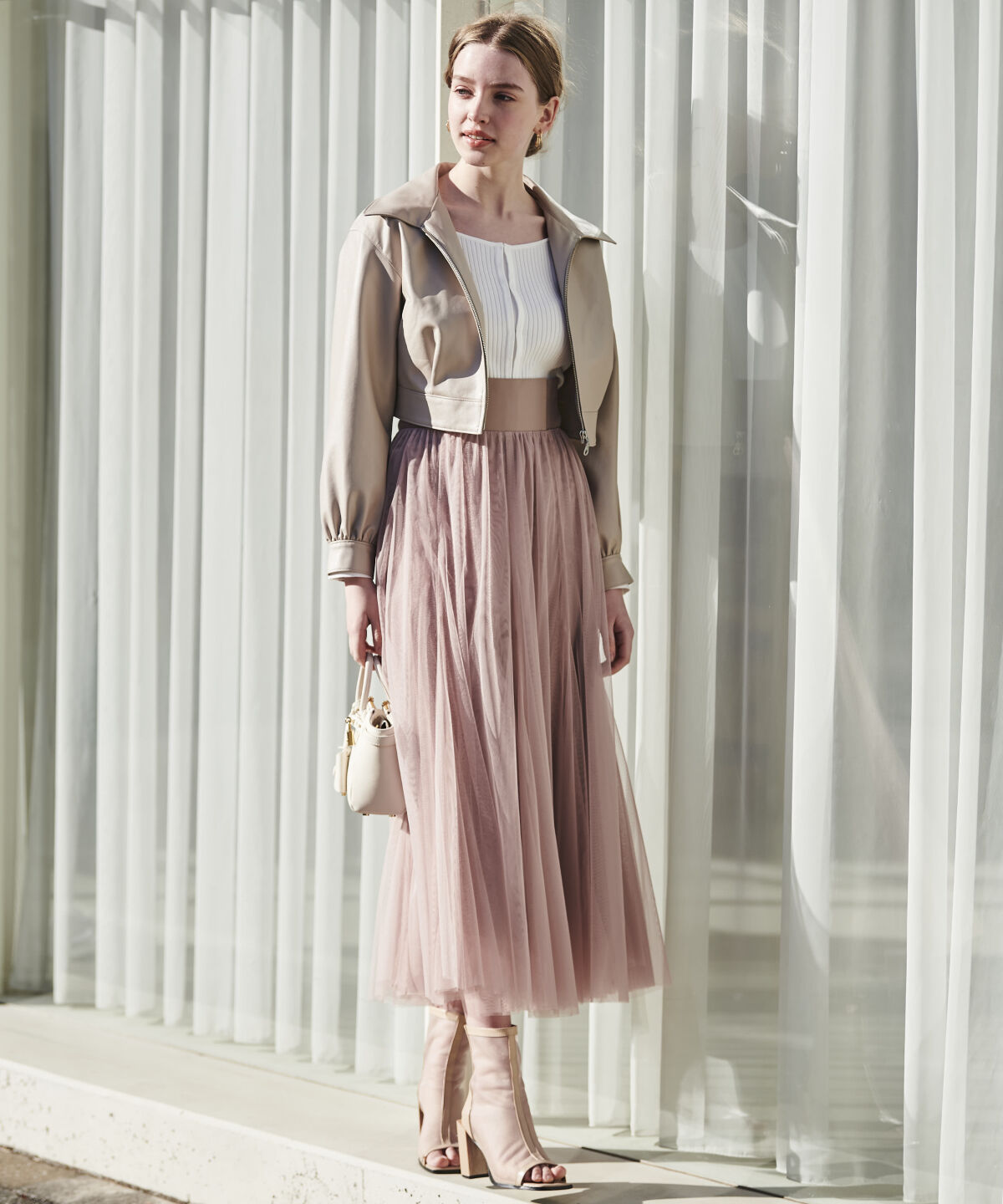 アンドクチュール「フェイクレザージップブルゾン」|ブルゾン・スタジャン|