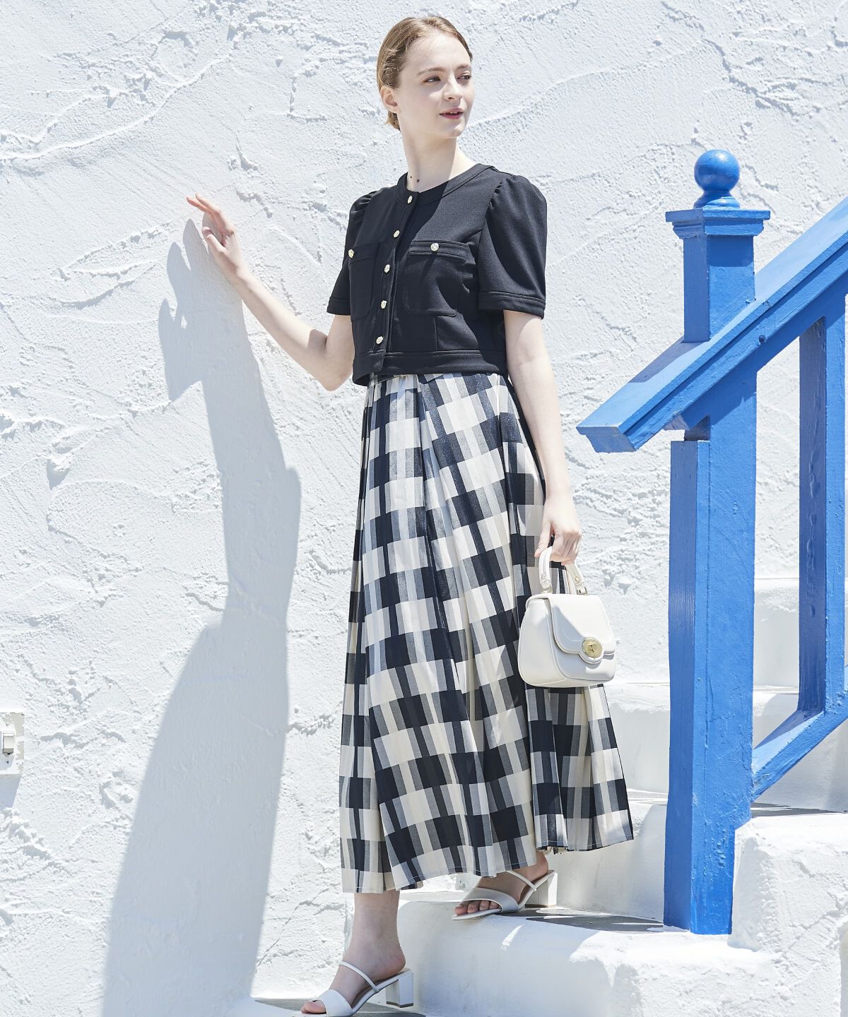 アンドクチュール「シアーチェックタックフレアスカート」|フレア|