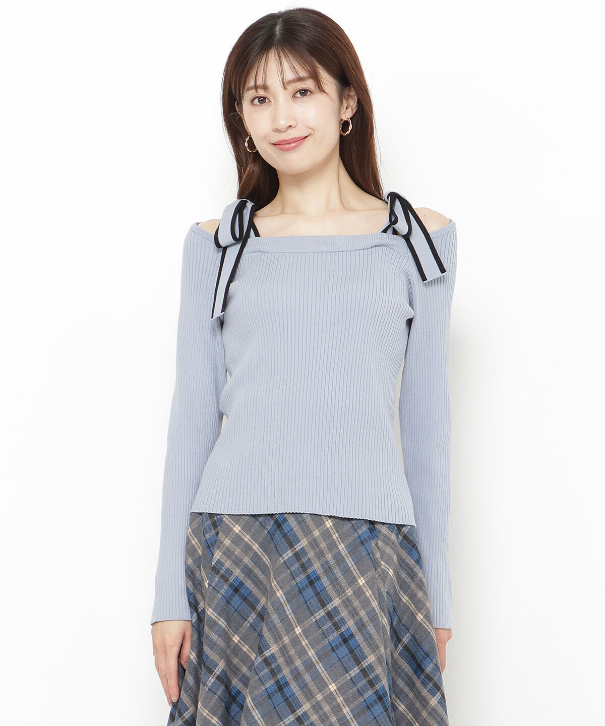 アンドクチュール「配色ショルダーリボンニットプルオーバー」|ニット・セーター|