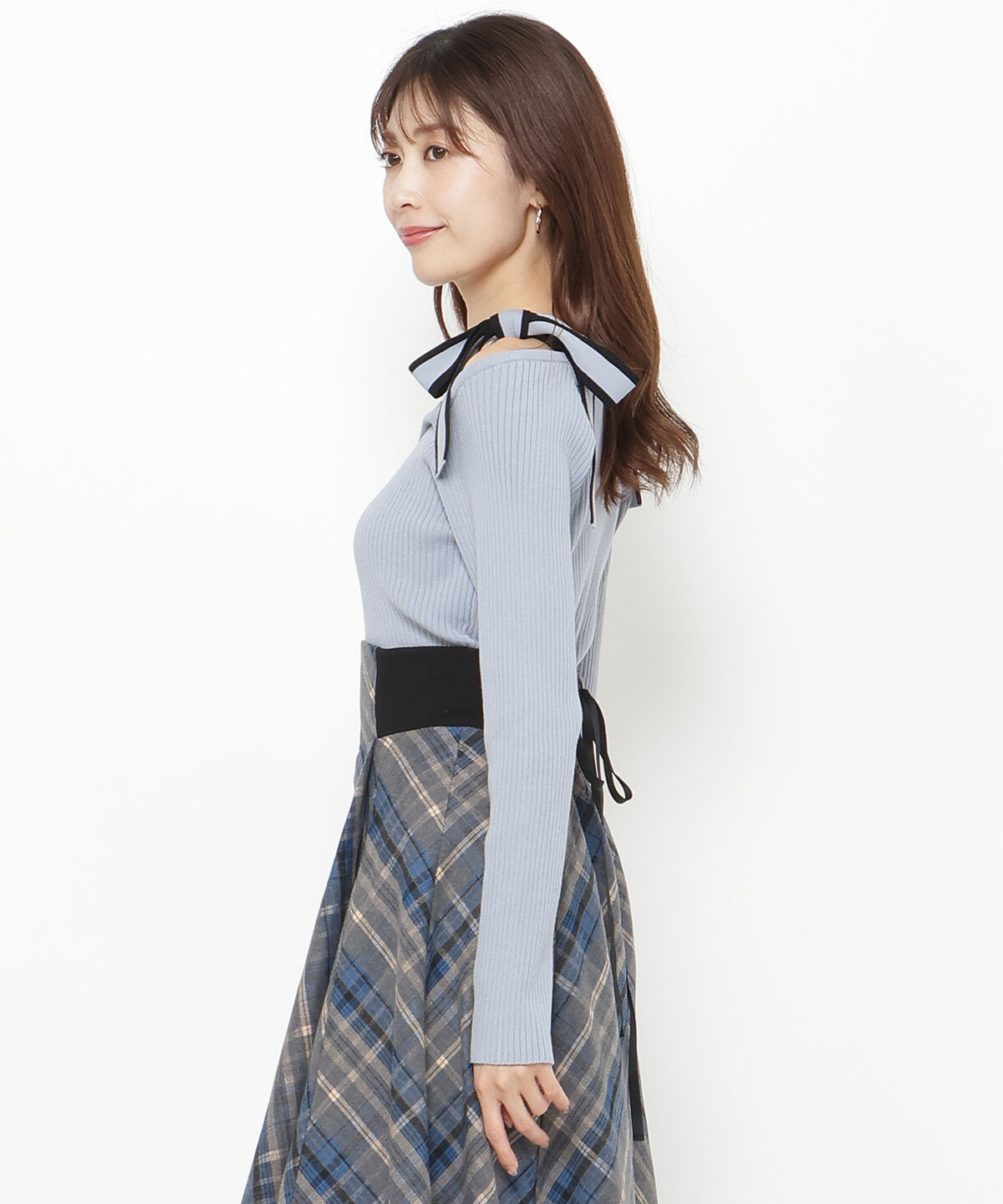 アンドクチュール「配色ショルダーリボンニットプルオーバー」|ニット・セーター|