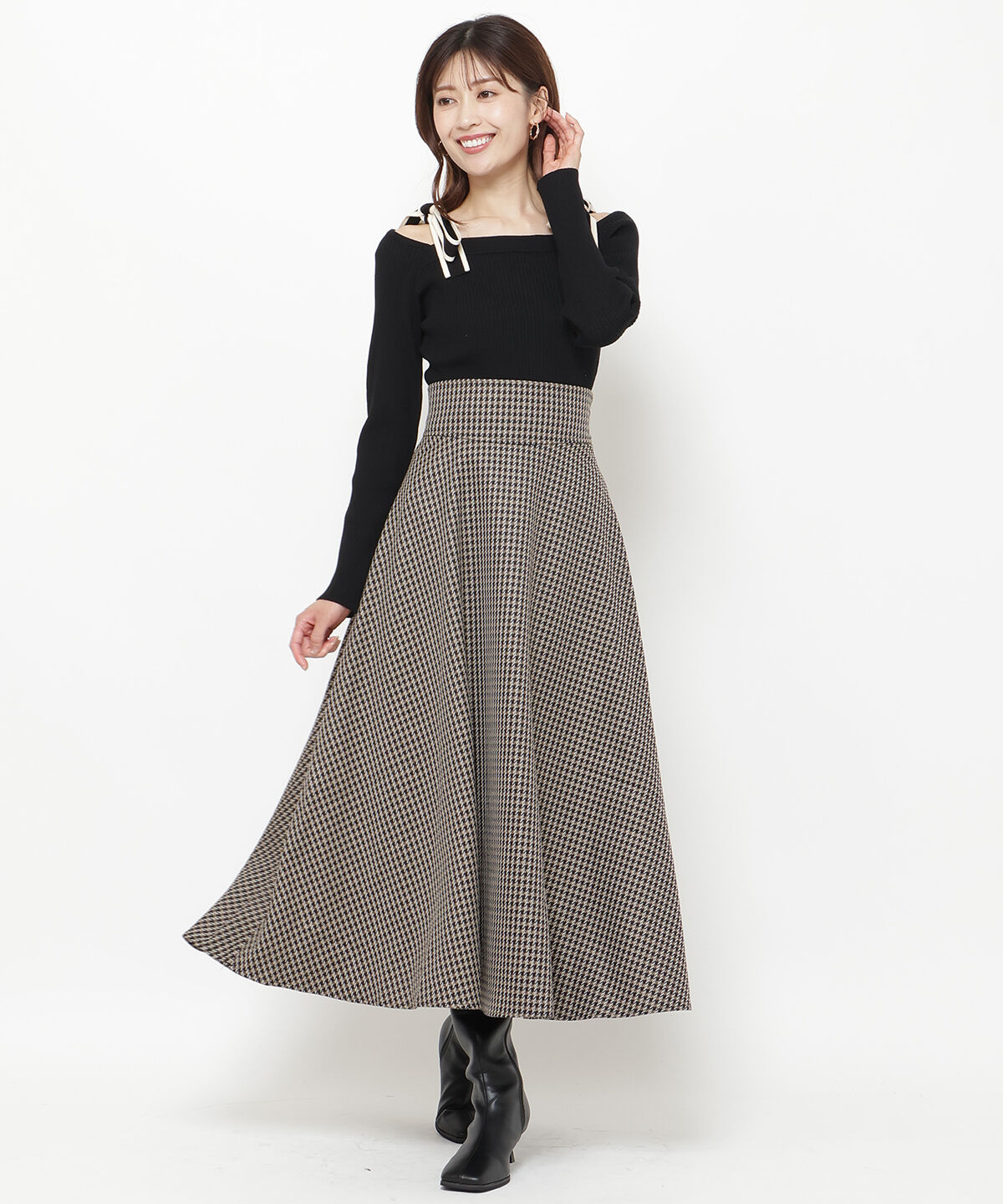 アンドクチュール「配色ショルダーリボンニットプルオーバー」|ニット・セーター|