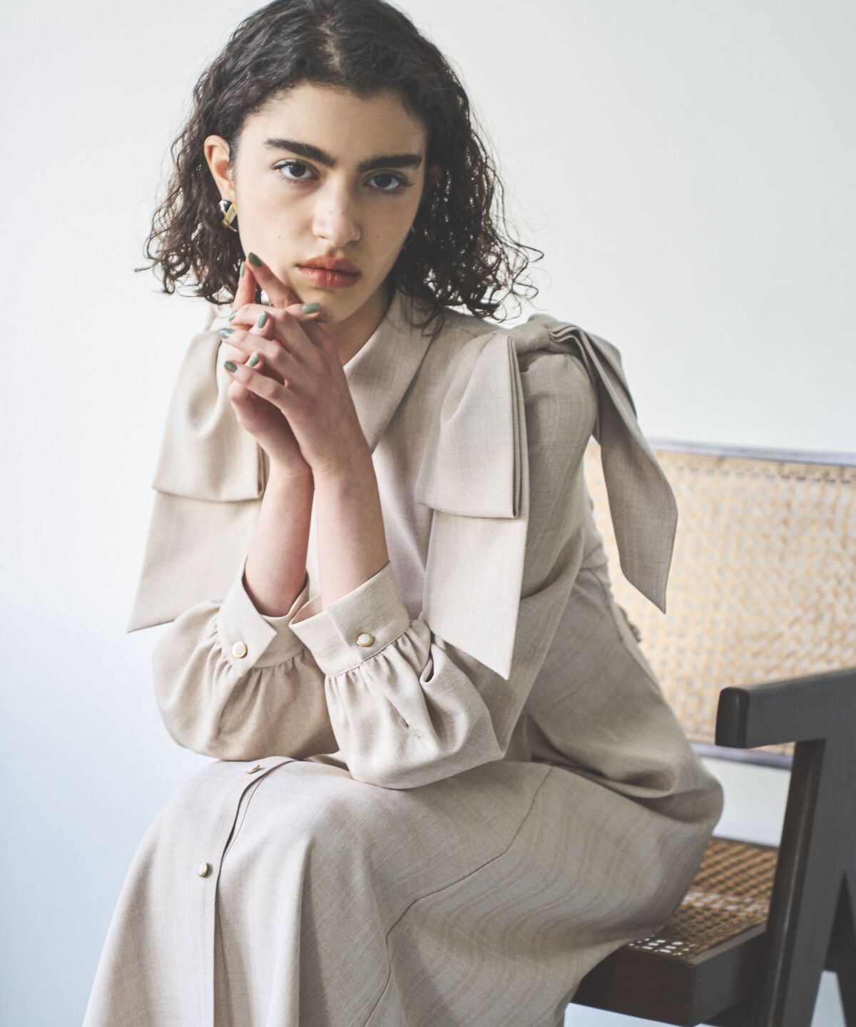 アンドクチュール「肩リボンシャツワンピース」|ワンピース|