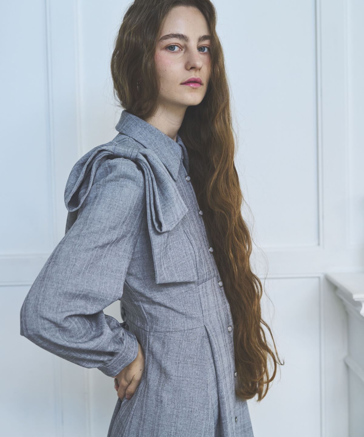 アンドクチュール「肩リボンシャツワンピース」|ワンピース|