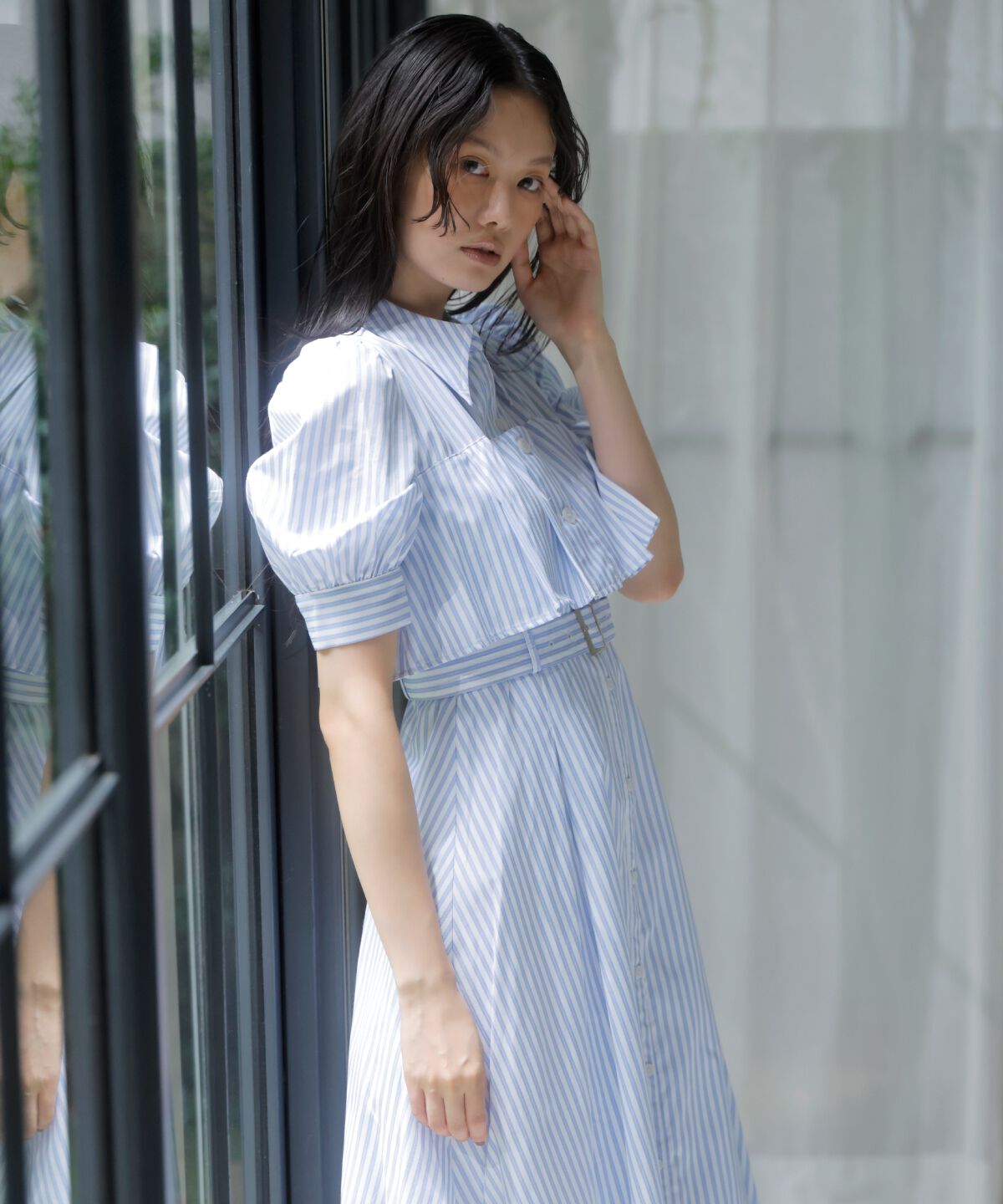 アンドクチュール「ビスチェ切替ストライプシャツワンピース」|ワンピース|