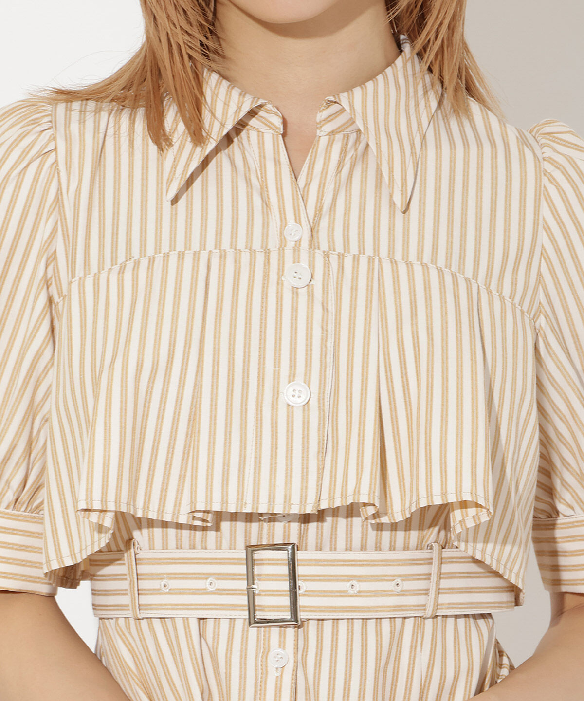 アンドクチュール「ビスチェ切替ストライプシャツワンピース」|ワンピース|