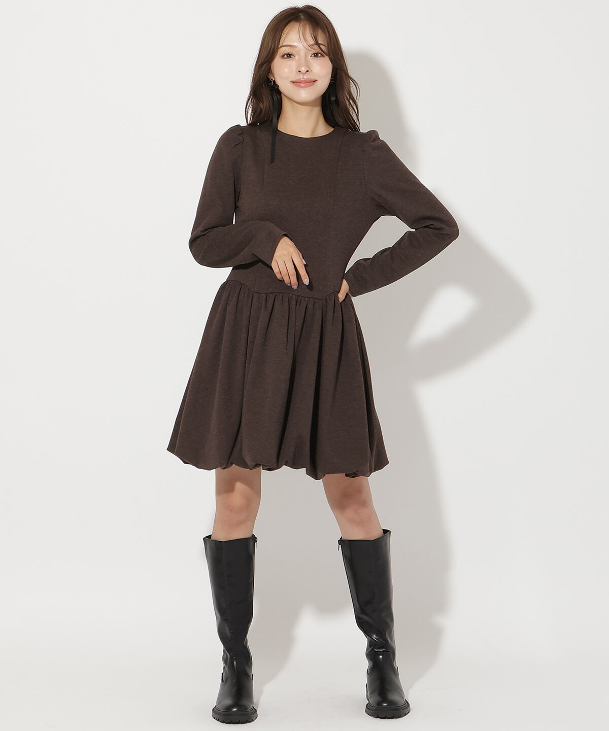 アンドクチュール「バルーンミニワンピース」|ワンピース|ブラウン